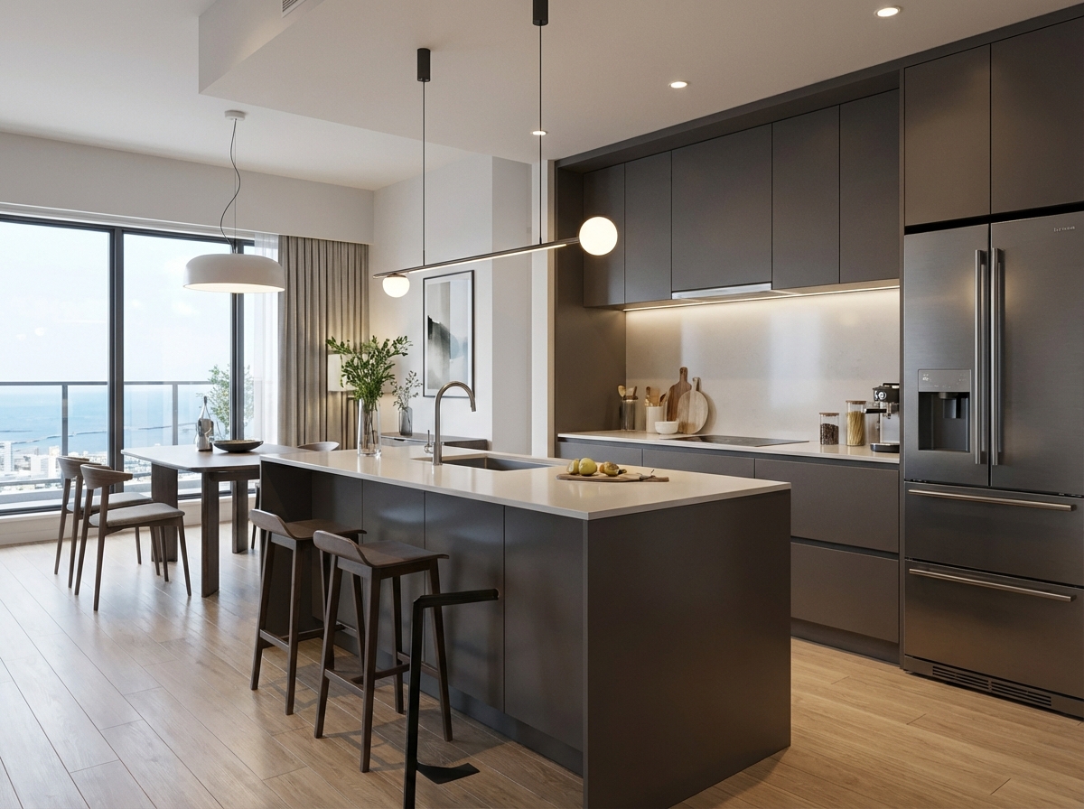 都心のタワーマンションをモダンリビングに